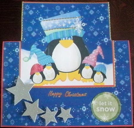 Penguin Family- A4 Over the Edge Card by Helen Gomm