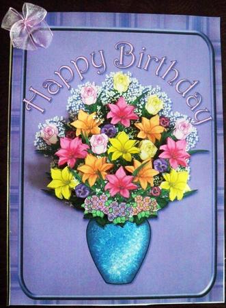 Floral Happy Birthday Decoupage Quick Card Front by Helen Gomm