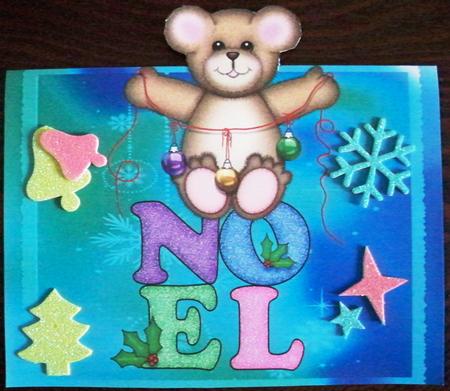 Christmas Noel Teddy Bear Large Over the Edge Quick Card by Helen Gomm