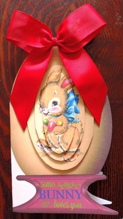 Some Bunny Loves You Egg Shaped Card by Helen Gomm