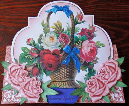 Pink Flower Basket Fancy Over 3D Mini Card Kit by Helen Gomm