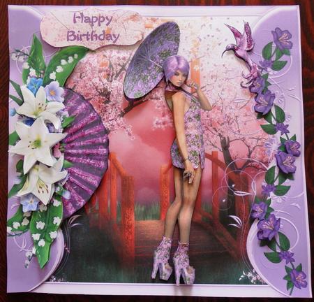 Oriental Lilac Parasol and Fan Lady Mini Kit by Helen Gomm