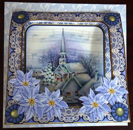 Blue Christmas Church 7inch Vintage Tent Card Mini Kit by Helen Gomm