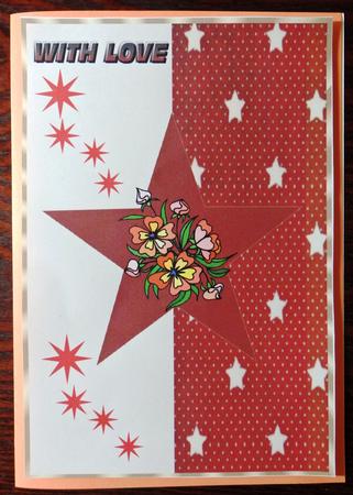 A4 Dark Red and Cream Stars Card Front by Helen Gomm