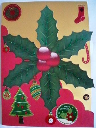 Holly A5 Shaped Front Print and Fold Christmas Card by Helen Gomm