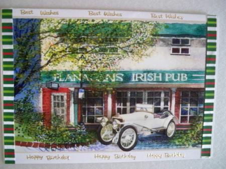 Lovely White Vintage Car & Pub by Helen Gomm