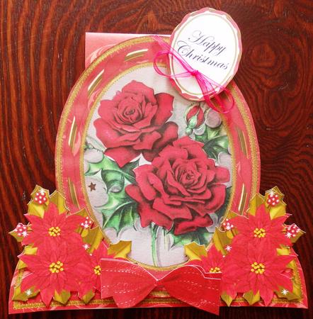 Christmas Red Roses Special Large Oval Card Mini Kit by Helen Gomm