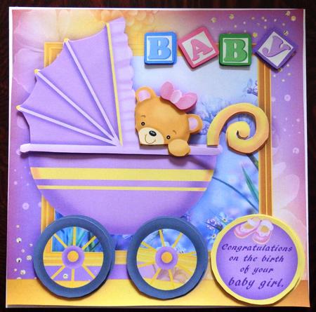 New Baby Girl Pram Mini Card Kit by Helen Gomm