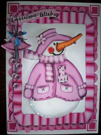 Cute Snowman in Pink with Carrot Nose by Helen Gomm