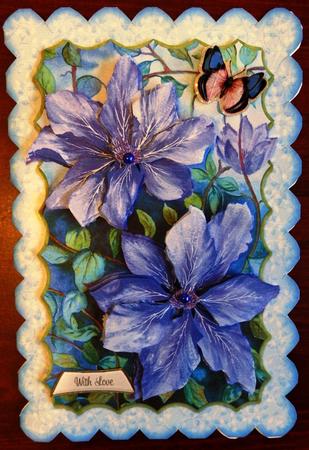 Purple Clematis Scalloped Fold Card Kit by Helen Gomm