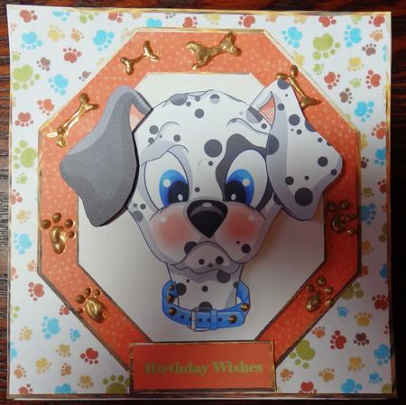 Dog with Spots Card Front with Topper and Sentiment Tags by Helen Gomm