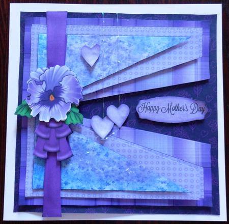 Purple Pansy with Dangling Hearts Card by Helen Gomm
