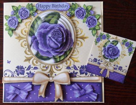 Purple Roses in Ornate Frame Oval Pyramids with Bow 8x8 Kit by Helen Gomm