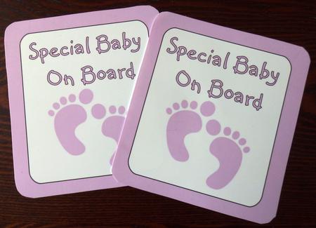 Car Sign Special Baby on Board Pink Feet by Helen Gomm