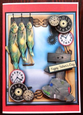 Fishing Around the Clock Male Card by Helen Gomm