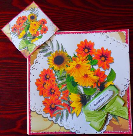 Pretty Spray of Mixed Summer Flowers on Lace 8x8 by Helen Gomm
