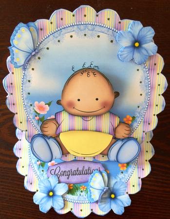 Sweet Baby Boy Scalloped Round Easel Card Mini Kit by Helen Gomm