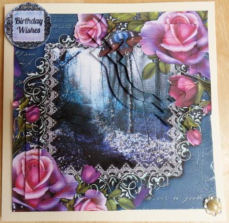 Cardtopper with Inlet Pink Purple Roses 321 by Helen Gomm