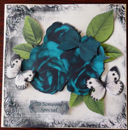 Beautiful Teal Roses with White Butterflies 8x8 Mini Kit by Helen Gomm