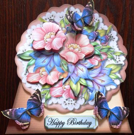 Round Topper Standalone Card Springflowers& Butterflies by Helen Gomm