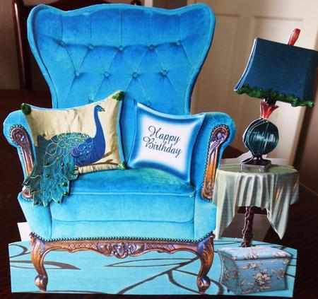 Blue Armchair Shaped Card Plus Gift Card by Helen Gomm