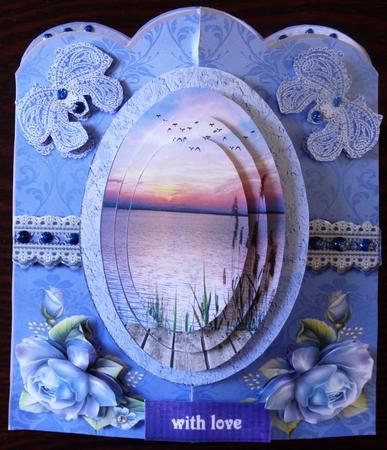 Blue Gatefold with Sunset Pyramid Card Plus Gift Card by Helen Gomm