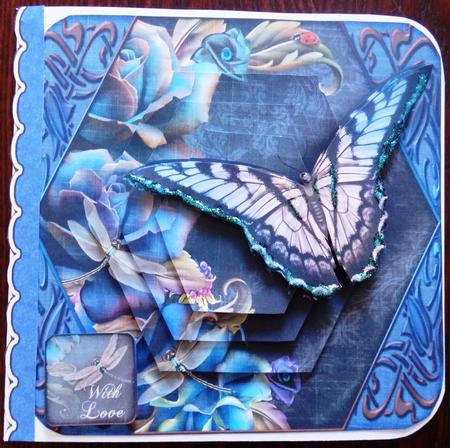 Cardtopper Lovely Butterfly Blue Magenta 402 by Helen Gomm