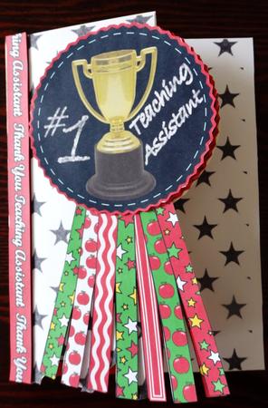 Number 1 Teacher or Teaching Assistant Thank You Rosette by Helen Gomm