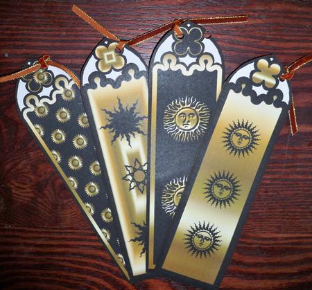 Black and Gold Sun Bookmarks by Helen Gomm