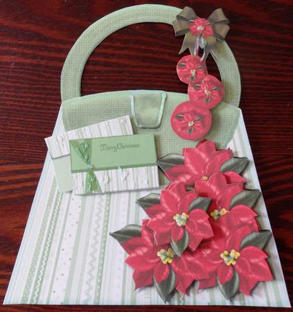 Handbag Card Red Poinsettias by Helen Gomm