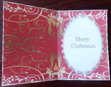 Christmas Red & Gold Swirls Insert, with Lace & Pearls by Helen Gomm