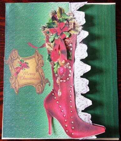 Christmas Boot Over the Edge Card by Helen Gomm
