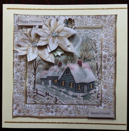 Farmhouse at Christmas 7x7 Card with Decoupage by Helen Gomm