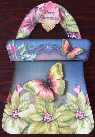 Handbag Shape Card Lovely Christmas Flowers 145 by Helen Gomm