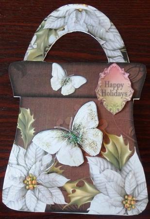 Handbag Shape Card Lovely Christmas Flowers 143 by Helen Gomm