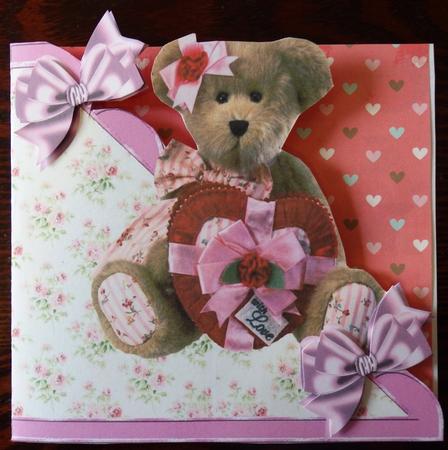 Cute Teddy with Heart and Bows on Floral Over the Edge by Helen Gomm
