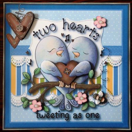 8x8 Two Blue Birds Tweeting Card Topper by Helen Gomm