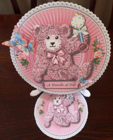 Newborn Pink Teddy Bear Plate by Helen Gomm
