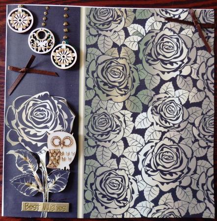 Black & Gold Rose Card Front / Topper by Helen Gomm