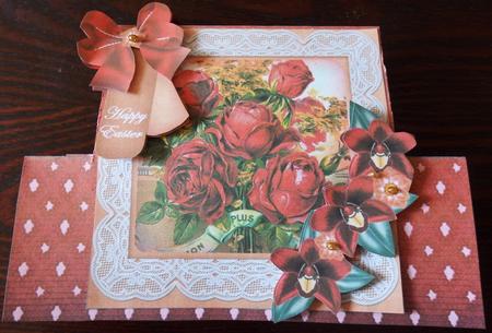 Old Red Roses Happy Easter Folded Stand-up Card Mini Kit by Helen Gomm