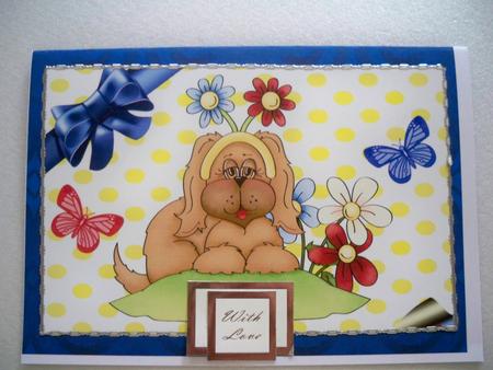 Cute Little Puppy with Blue Bow A4 Topper by Helen Gomm