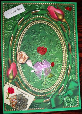 Green Damask Plain A5 Locket Card Front by Helen Gomm