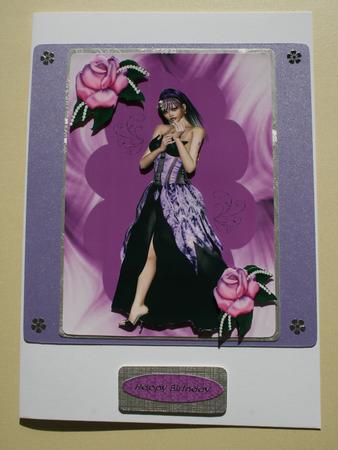 Pretty Lady in Purple Dress with Roses by Helen Harding-Shepphard