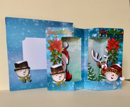 Santa & Reindeer - Double Window Box Card  by Helen Howell