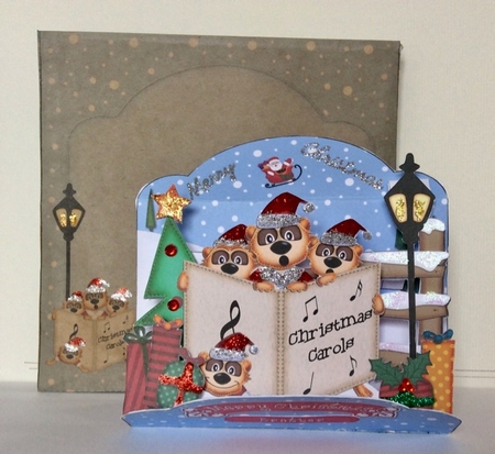 3D Pop Up Front Singing Meerkats Xmas Card Kit by Helen Howell