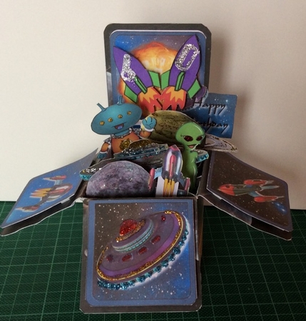 OUT IN SPACE 3D POP UP BOX CARD AND ENVELOPE DECOUPAGE KIT by Helen Howell