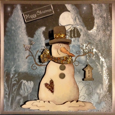 Quiet snowman in the moonlight 7x7 card by Helen Howell