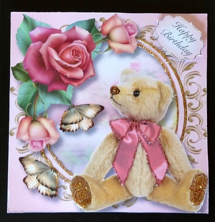 Pink Bow Bear 8x8 by Helen Howell