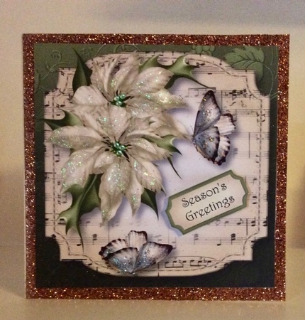 Sheet Music Christmas - Ivory Poinsettias 8x8 by Helen Howell