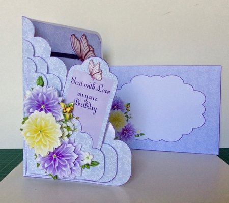 Purple & Yellow Dahlias Scallop Card - Mothers Day/Birthday by Helen Howell